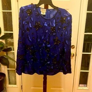 VINTAGE STENAY BLUE SEQUIN & BEADED TOP SIZE L